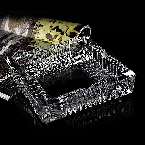 Image of WEZOSHINET Square Cigar Ashtray, Classic Clear Crystal Glass Cigarette Ashtray Holder, Ash trays for Home Outdoor Patio Indoor Coffee Bar and Smokers