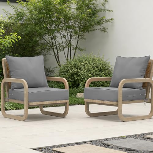 Image of 24x24 Outdoor Chair Cushions Set of 4, Waterproof Deep Seat Cushions for Patio Furniture with Removable Cover, Fade Resistant 4'' Outdoor Seat Cushion w /Ties&Handle for Sofa Loveseat,Light Gray