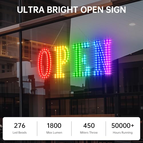 Image of OPEN Sign for Business, 30 inch x 10 inch LED Open Sign with 16 Million Colors, APP & Remote Control, Timer, 44 Flashing Modes, Adjustable Brightness & Speed, for Storefront Window or Glass Door
