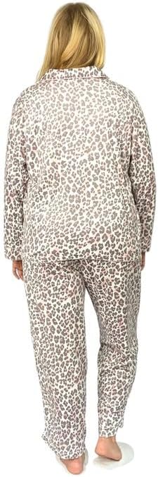 LA CERA Women's Sheered Minky Fleece Plus Size Pajama Set With Front Pocket, Long Sleeves And Satin Piping - Image 2