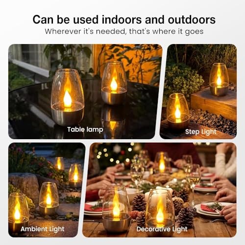 Velas solares led con base de acero para mesa de jardín pack de 3 7