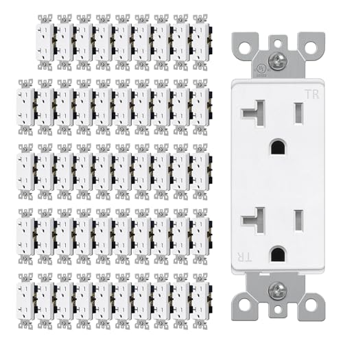 Image of CML 50 Pack 20 Amp Receptacle Outlet with Tamper Resistant (TR), UL Listed | Decorator Standard Electrical Outlets, 20A /125V, 2-Pole 3-Wire, for Home, Commercial and Electricians Use, Matte White