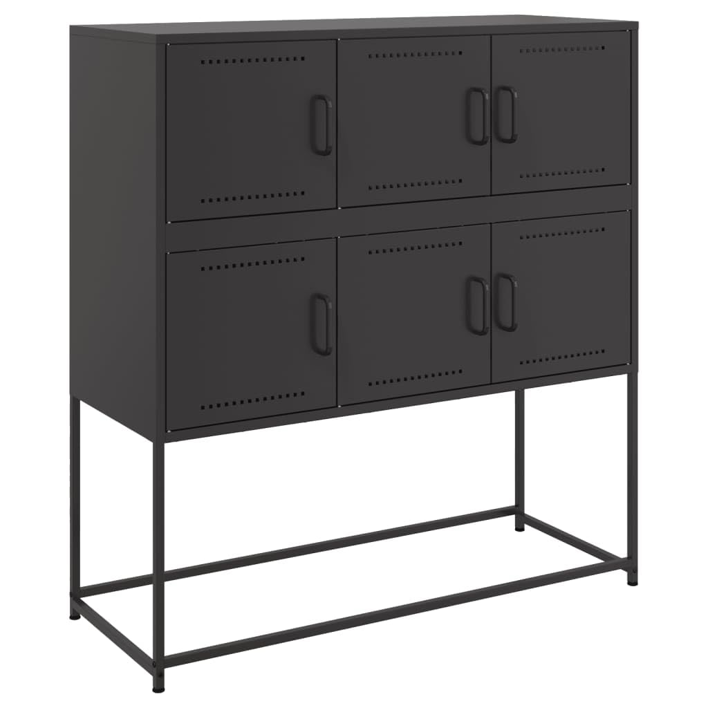 Aparador negro de metal con 6 puertas 100x107 cm para salon y oficina