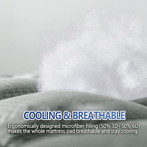 MATBEBY Bedding Quilted Fitted California King Mattress Pad Cooling Breathable Fluffy Soft Mattress Pad Stretches up to 21 Inch Deep, Cal King Size, Light Grey, Mattress Topper Mattress Protector