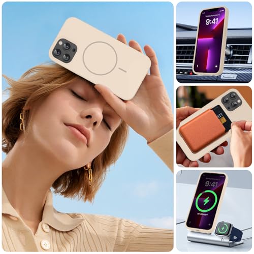 Image of Miracase Magnetic for iPhone 13 Pro Case, [Soft Anti-Scratch Microfiber Lining], Compatible with MagSafe, Liquid Silicone Shockproof Drop Protection Phone Case for 13 Pro, Sand