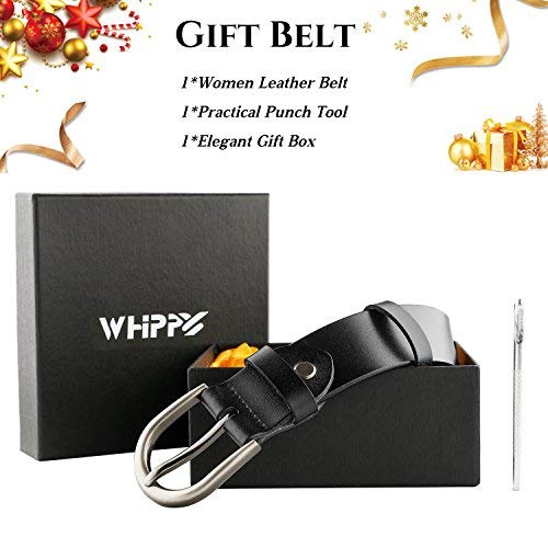 Whippy Women Genuine Leather Belt For Pants Dress Jeans Waist Belt With Brushed Alloy Buckle (Suit Pants Size 22-26 Inches,Black Strap And Silvery Buckle) #TOP6