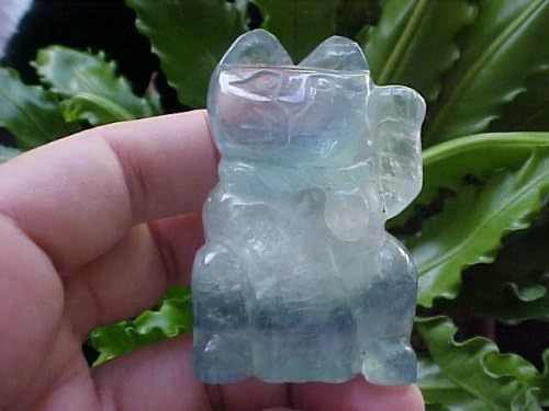 B4505 Gemqz Fluorite Lucky Cat Left Paw Cute !!!