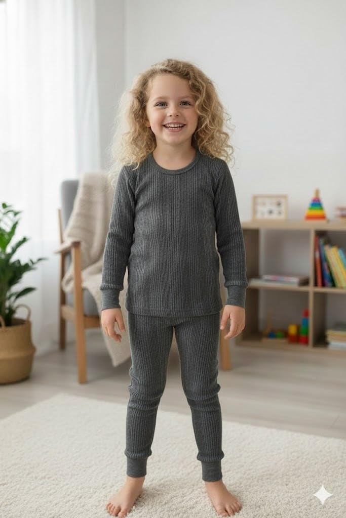 A.T.U.N. (ALL THINGS UBER NICE) Comodo set di biancheria intima termica per ragazze, morbida, calda, a maniche lunghe, girocollo, top termico con pantaloni abbinati, comodo set di biancheria intima