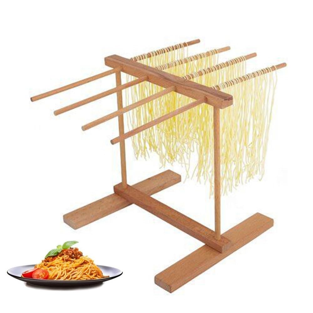 Séchoir à pâtes en bois, stable et rotatif avec 9 tiges, support de séchage des pâtes et de la cuisine, support de spaghetti frais fait maison pour cadeau de Noël, amovible