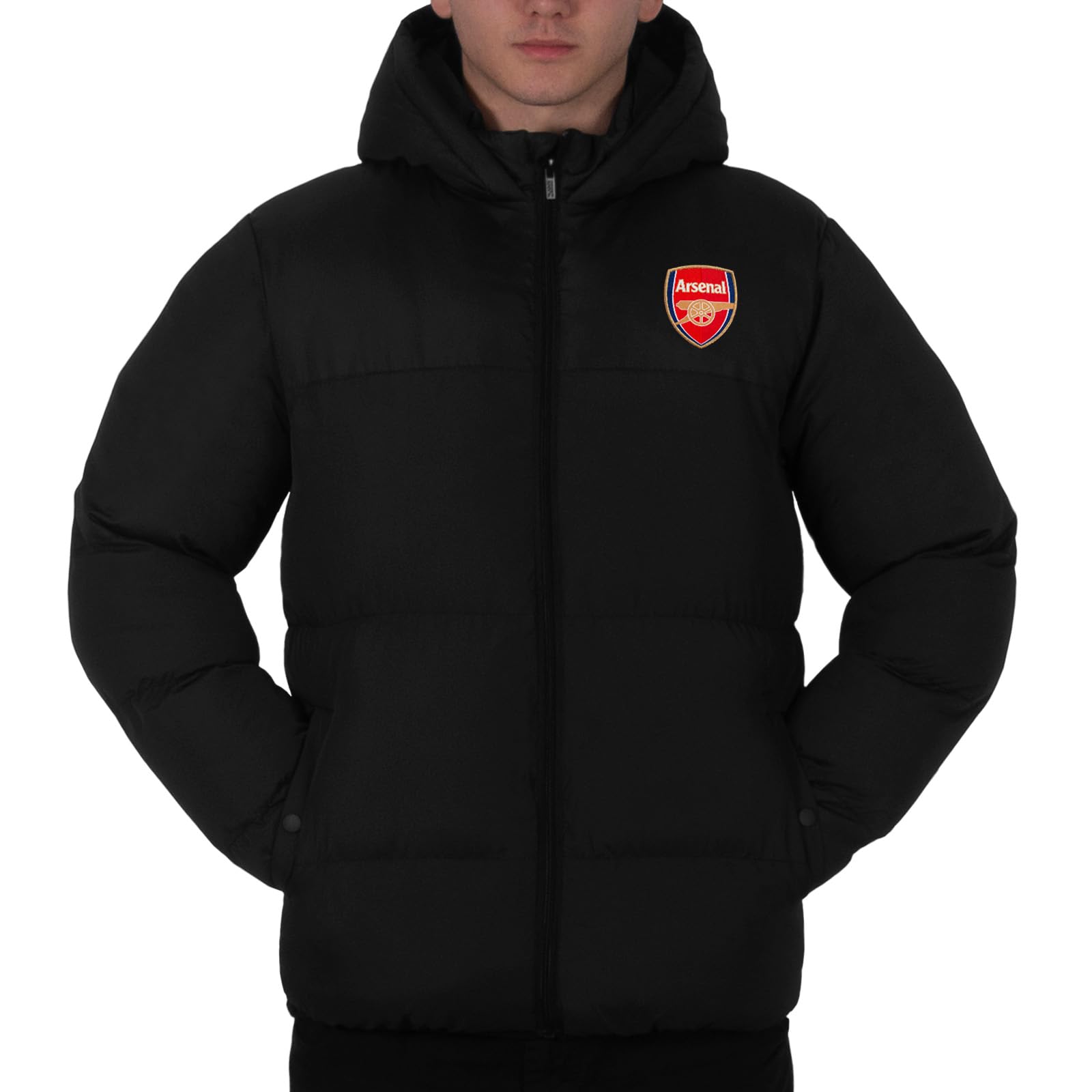 Arsenal F.C. Mens Quilted Jacket Hooded Winter Coat Official Gift Black Zip 3XL