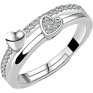 Anello In Argento Sterling Con Pietra A Cuore - Gioiello Regolabile Con Cristalli, Placcato Oro 14K - Foto 5