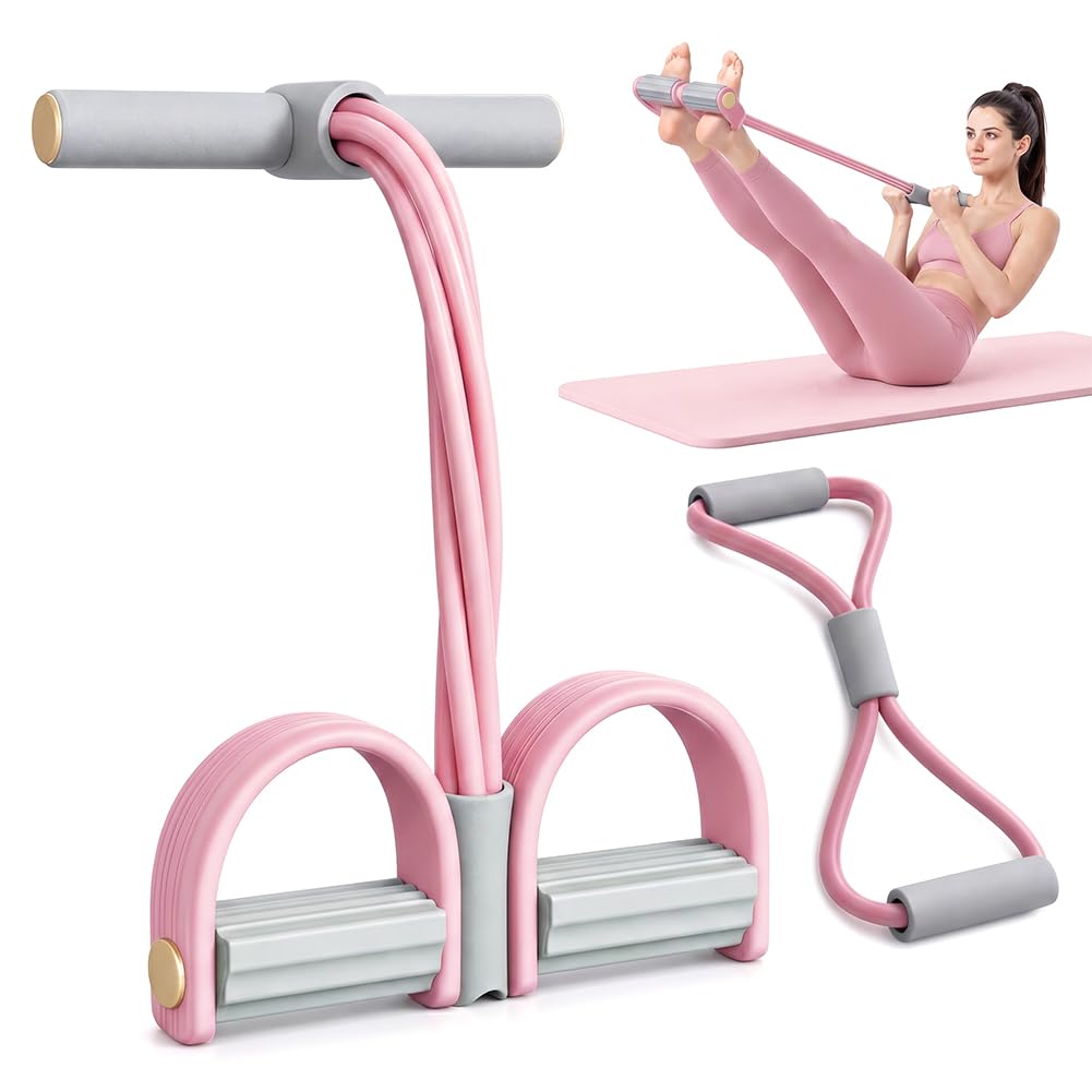Pedal Resistance Band with Handle, Pedal Puller Resistance Rope 6-Tube Elastic Resistance Band with Pedals Puller Sit Up Pull Rope Elastic Multifunctional Leg Exerciser for Training,Yoga,Fitness