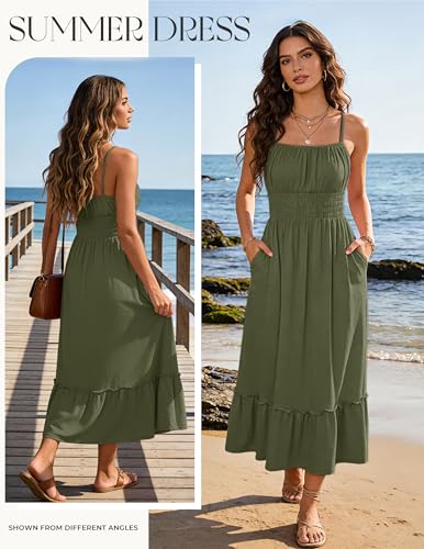 Image of GRACE KARIN Women's Summer Maxi Dress 2026,Smocked Ruched Bust Sundress with Adjustable Straps & Pockets-Beach Vacation Dress