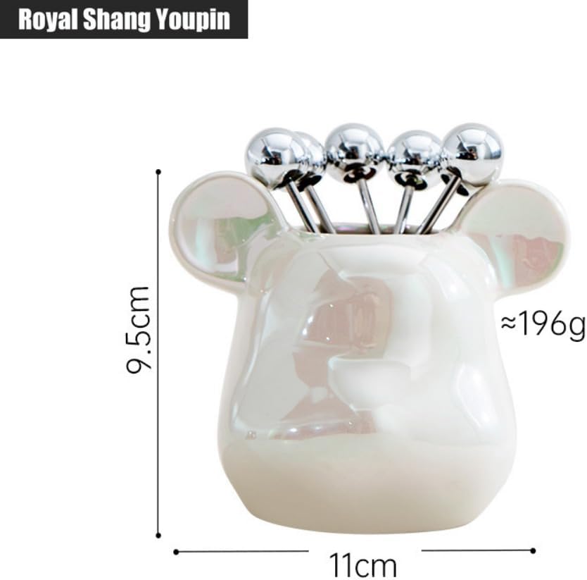 6 Pieces Cute Creative Bear Kitchen Stainless Steel Silverware Tableware Flatware Cutlery Fruit Fork Set Ceramic Bear Fruit Fork Storage Jar