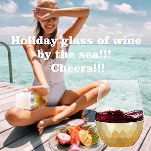 HOMIP Unbreakable Stemless Wine Glasses - 16 oz White and Red Wine Plastic Tumbler - Outdoor Elegant Pool Safe Reusable Shatterproof Cocktails & Scotch Wine Goblet for Homes, Camping - Set of 4