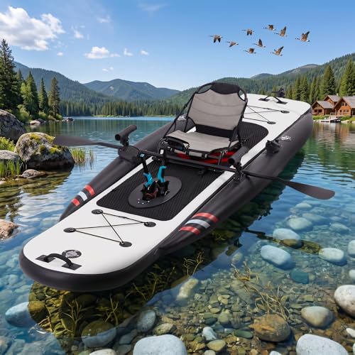 Danrelax Inflatable Kayak with Pedal System, Premium PVC 12ft Fishing Kayak, Lightweight & Portable with Aluminum Seat, Rudder System, and Accessories Included (HIN Included)