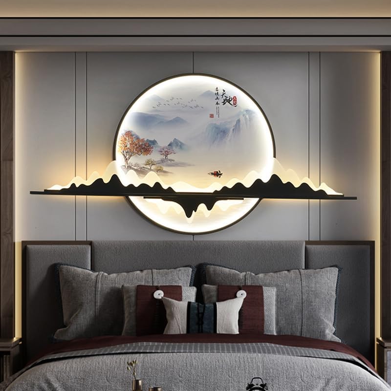 OUFULA Modern Wall Picture Light Inside Creative Chinese Landscape Mural Sconces Lamp LED For Home Living Bedroom Study (Style C D80cm - View #14