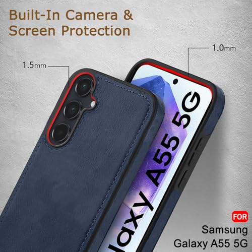 Image of TheGiftKart Genuine Leather Finish Back Cover Case for Samsung Galaxy A55 5G | Shockproof Design | Raised Edges for Camera & Screen Protection | Stunning Minimalist Case Cover for Samsung A55 (Blue)