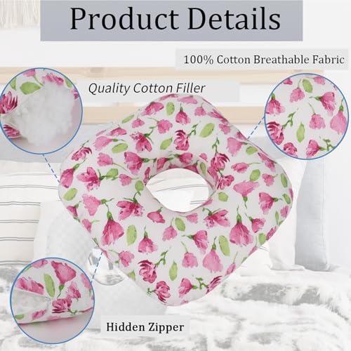 Image of Ear Piercing Pillow for Side Sleepers, Pillow with an Ear Hole for CNH and Ear Pain Ear Inflammation Pressure Sores, O-Shaped Side Sleeping Pillow, Ear Guard Pillow (Rosered Iris Flowers)