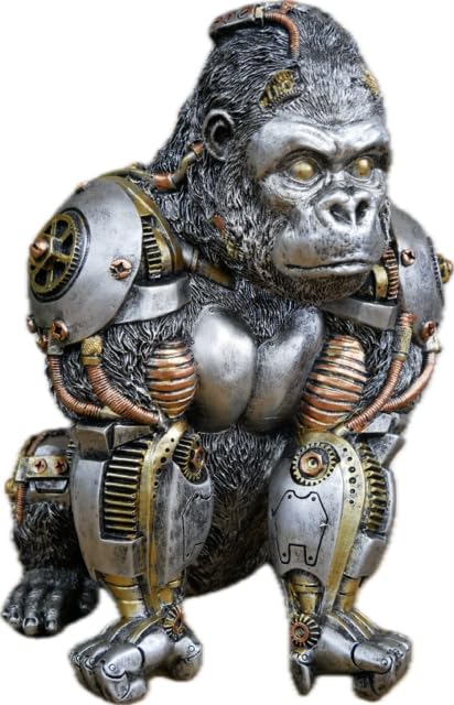 Venture Vehicles Ltd Detailed Silver Textured Steampunk Mountain Gorilla | Resin | Home Decor