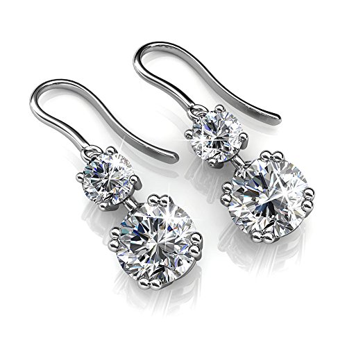 Cate & Chloe Kadence White Gold Dangle Earrings, 18K White Gold Plated Earrings With Crystals, Women's Round Cut Crystal Earrings #TOP2