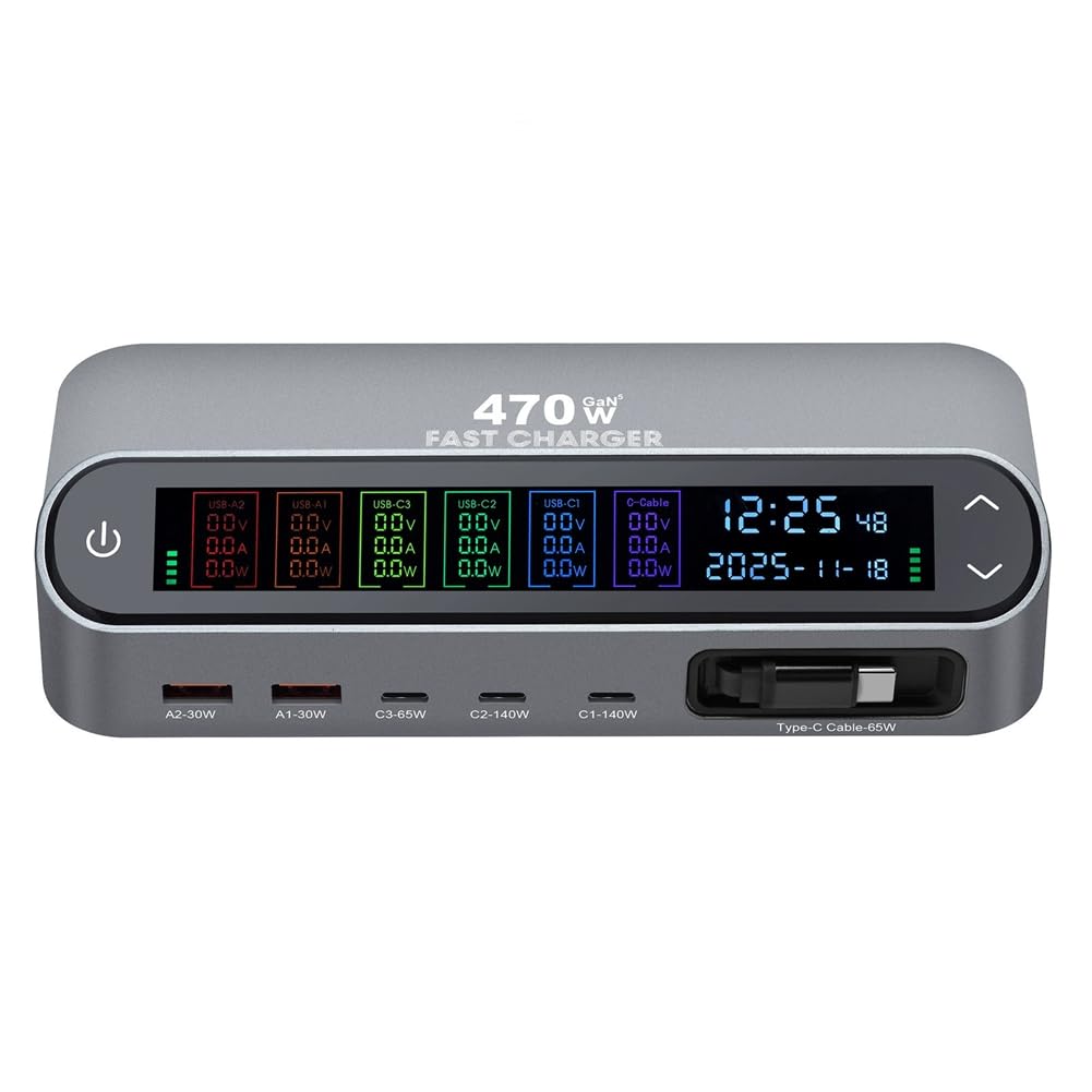 Spina EU 470W/405W Display LCD Schermo GAN Desktop Caricatore Multi-Port 140W Type-C Ricarica Rapida 470W