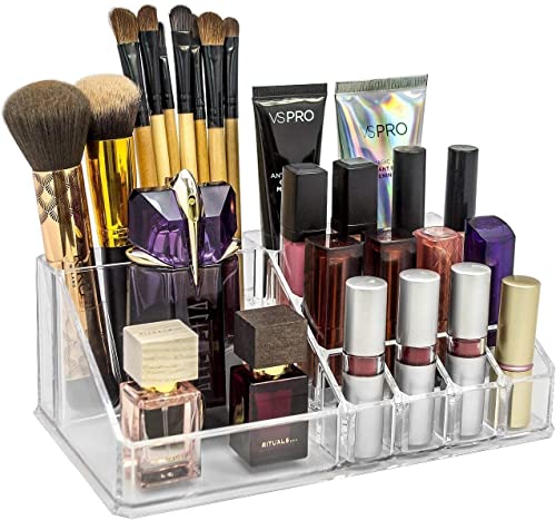 Image of Makeup Organizer Drawer Desk Multipurpose Acrylic Makeup Cosmetic Display Stand Makeup Brushes Lipstick Pencil Mascara Brush Hair Combs and Jewelry Storage Box Dressing Table Organizer