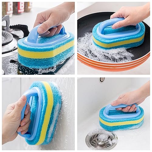 TRKETK 2 adet temizleme fırçası, çok amaçlı ovma süngeri fırçası, sünger fırça, el fırçası, temizlik süngeri, banyo, mutfak, küvet, tuvalet, duvar zemini için konforlu ergonomik saplı