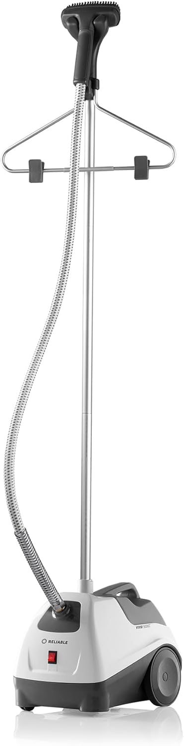Reliable Vivio 500GC Garment Steamer - PVC Steam Head and Easy Roll Wheels, Garment Steamer with Removable Hanger, 1 Gallon Water Capacity, 1300W Brass Elements with Auto Shut Off and 63" Long Hose