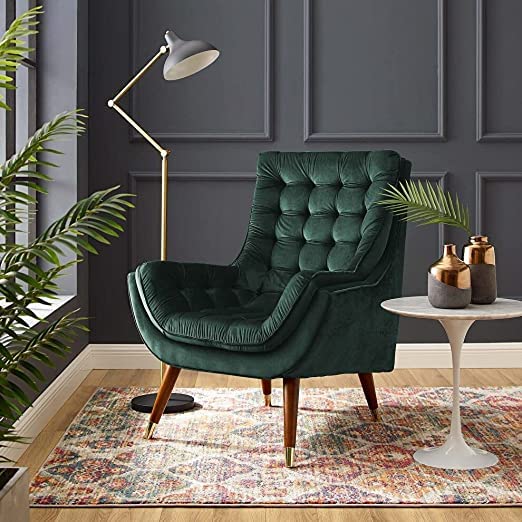CROWN FURNITURE ART Wing Back Chair for Living Room | High Back Arm Chair | Ideal for Home (Peacock)