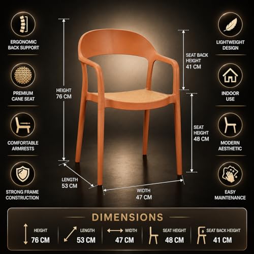 Image of Rattan Style Outdoor Chair | Set of 1 Brown Plastic Arm Chair for Garden, Balcony, Patio & Cafe | Lightweight Weather Resistant Seating | 3 Year Manufacturing Warranty