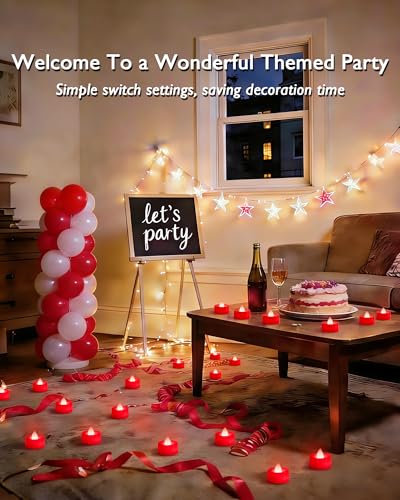 Image of Amagic Red LED Tea Lights Candles, 24 Pack Battery Operated Flameless Tea Lights, Long Lasting Colored Tealights Candles for Halloween and Christmas, Holiday Decor, Theme Party, Wedding Table Decor
