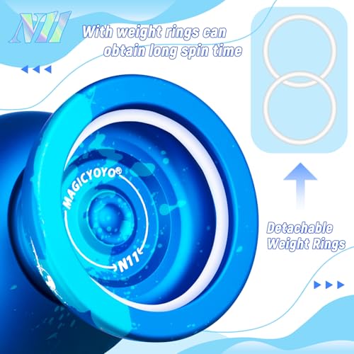 Image of MAGICYOYO N11 Pro Metal Unresponsive Yoyo - Dual Purpose Trick Yo-Yo for Adults & Pros, Advanced Yoyo Ball with String Kit (Blue Splash)