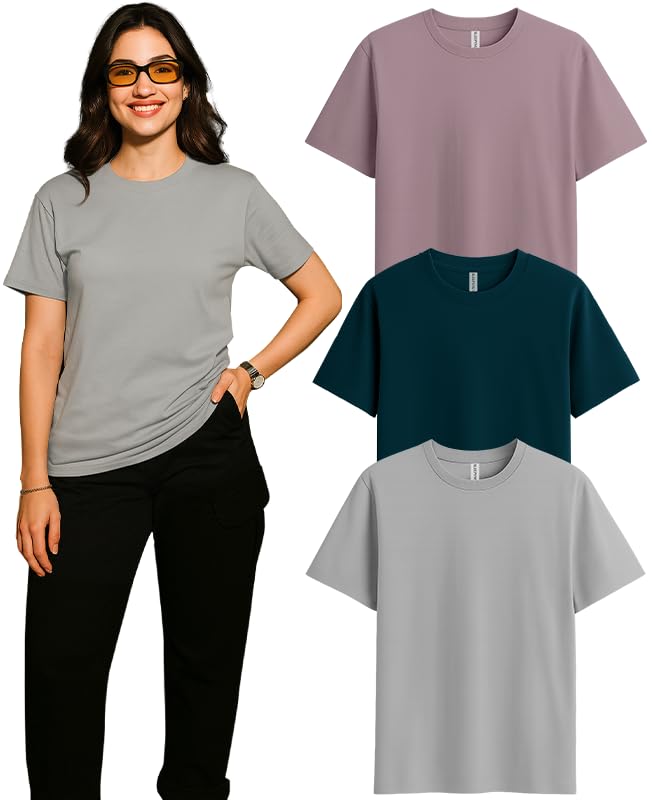 Image of Sleepynuts Women's Plain Round Neck Regular Fit Half Sleeve Cotton T Shirt