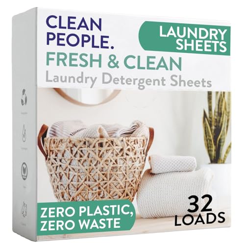 Clean People Laundry Detergent Sheets – Recyclable Packaging, Hypoallergenic, Stain Fighting – Ultra Concentrated, Laundry Soap – Fresh Scent, 32 Pack