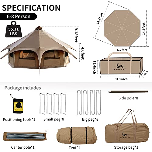 Mc Tomount Canvas Tent Bell Tent 16.4Ft*High9.2Ft With Stove Jack For Glamping Family Camping Zipped Removable Floor thumb #5