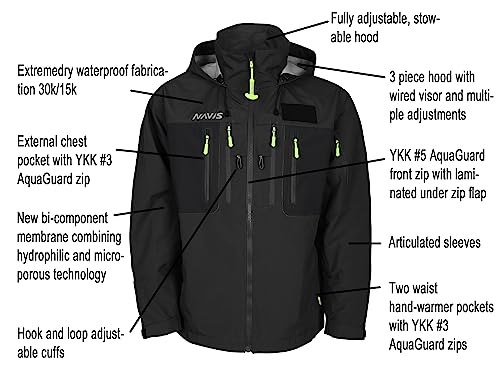 Image of Men's 3L-Gore Pro-Tex Waterproof Fishing Wading Jacket - Foul Weather Gear with Storm Hood & Pockets - Carbon, XXXL