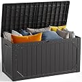 MAKE CHANGES 100 Gallon Outdoor Storage Box, Waterproof Resin Deck Box Organizer for Patio Cushion Storage, Lockable Outside Container for Garden Tools