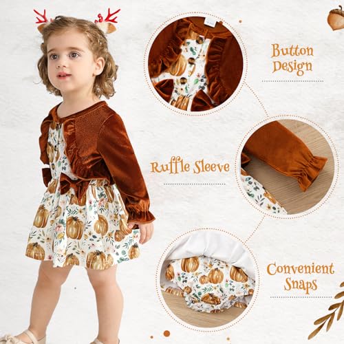 Newborn Baby Girl Outfit Christmas Thanksgiving Velvet Romper Cardigan Dress Long Sleeve Knit Fall Winter Clothes4