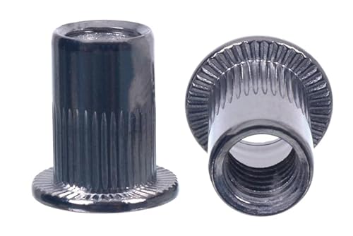 NAJDER Écrou à Rivet Acier Inoxydable Cranté M6, Écrous à Sertir Aveugles à Tête Plate M6x14,5 mm, 100 Pièces, Assortiment de 100 Écrous à Riveter Fileter, A2-AISI 304