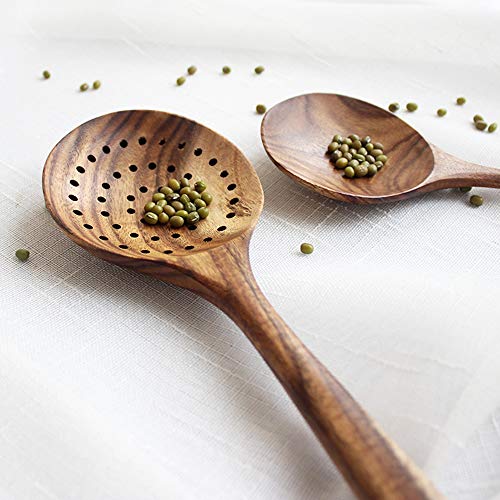 6 Pcs Best Wooden Kitchen Utensils Set-Wooden Spatula, Cooking Ladle, Turner Paddle, Slotted Spoon, Angled Spatula Paddle, Cooking Stuff -Wood Nonstick Pan Cookware Tools