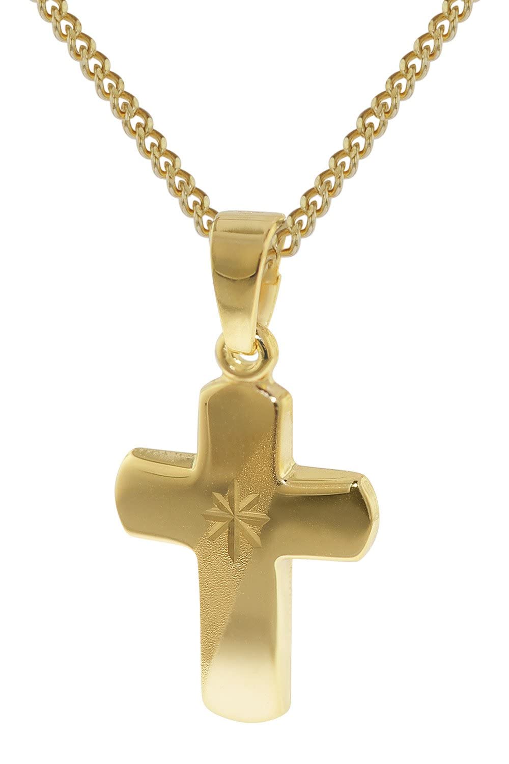 trendor Kreuz-Anhänger für Kinder Gold 333 an Kette 35750 | mit goldplattierter Halskette für Jungen und Mädchen, wunderbare Geschenkidee