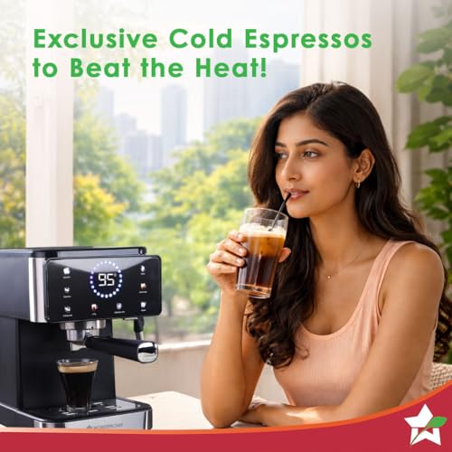 Image of Wonderchef Rinaldi 20 Bar Espresso Coffee Maker | Temperature Gauge | Espresso, Cappuccino, Latte, Mocha & Cold Coffee | Steam Frother | 1.5L Tank | 1200W | 2-Year Warranty