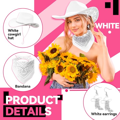 Image of SHENYI Cowgirl Hat and Bandana and Heart Sunglasses Glitter Rhinestone Star Cowboy Hat Western Sparkly Hats for Women Men