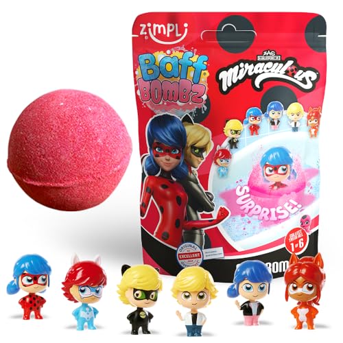 ZIMPLI - Grande Bomba da Bagno Miraculous a Sorpresa, 1 di 6 Giocattoli Miraculous da Collezionare, Uno per Baff Bomb, Regali Collezionabili per Bambini e Bambine