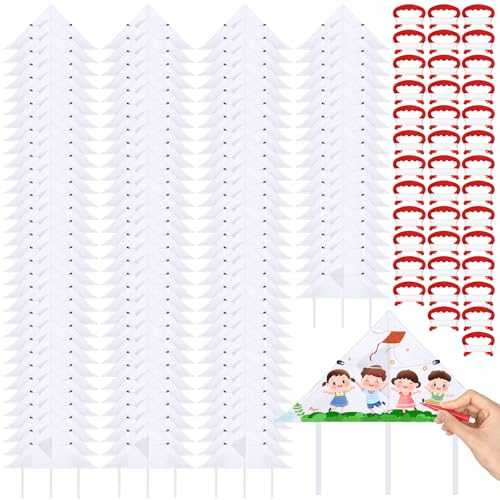 Syhood 150 Pcs DIY Kites for Kids Making Kit 20 Inch Summer Decorating Coloring Kites with String Making Craft Kits for Outdoor Game and Activities