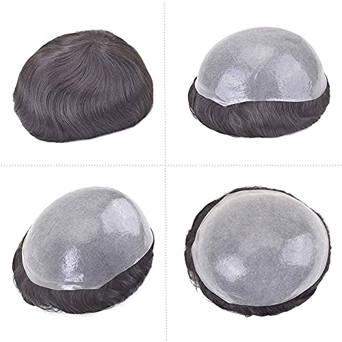 Image of 0.06 mm Transparent Poly Skin Base Hair System | Realistic Scalp Hair Patch | 100% Human Hair Wig | Silky, Soft and Lightweight Toupee | Size: 7x5, Natural Black
