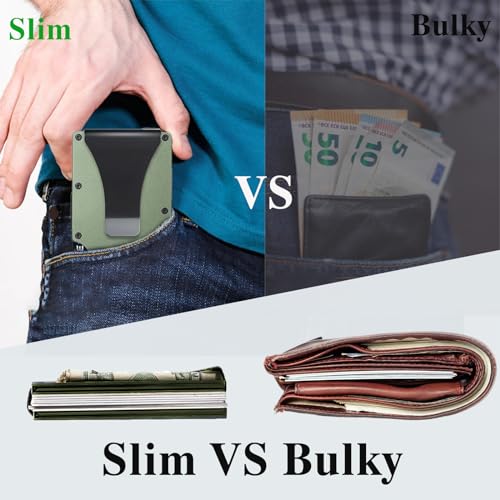 Image of Minimalist Wallet with RFID Blocking,Slim Credit Card Holder with Aluminum Money Clip Wallet for Men and Women,Metal Wallets for Mens Front Pocket as Gifts (Armygreen)