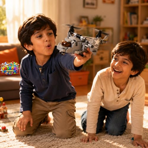 Image of Yashoni Transport Plane Building Blocks Set - 218 Pcs Military Gunship Model | Dual Pull String Propeller Action, STEM Construction Toy for Kids 6+ Boys & Girls | Educational 3D Building Kit, Gift