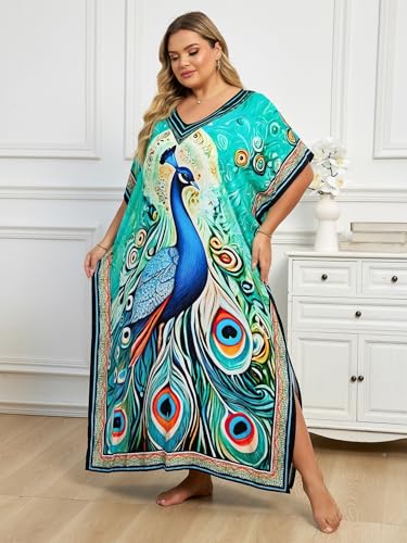 Image of KECVOT Kaftan Dresses for Women V-Neck Print Swimsuit Cover Up Plus Size Beach Caftan Lounge Dress